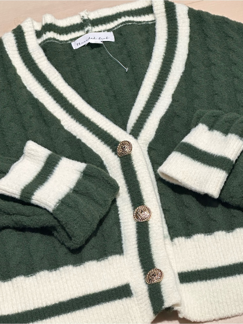 Threaded Leaf green cropped varsity-style cardigan M NWOT - Picture 3 of 11